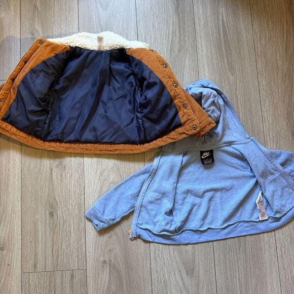 Bundle of 2 Little Me Boy Jacket Corduroy Fleece brwn jacket/Nike blue sweater - Picture 4 of 13